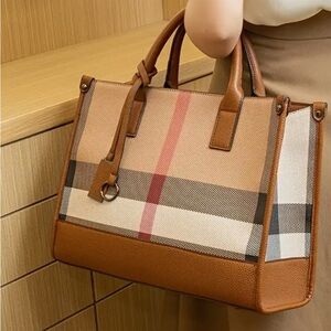 New plaid Elegant Tan and Brown Women's Handbag